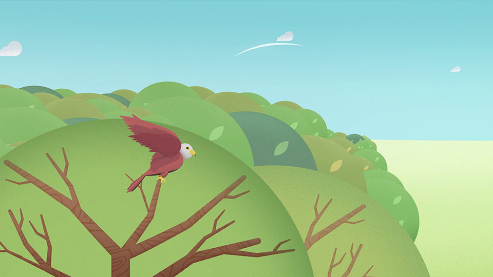 Ausschnitt aus der BUND & NABU BW Windenergie Animation - Adler startet aus Baumwipfel